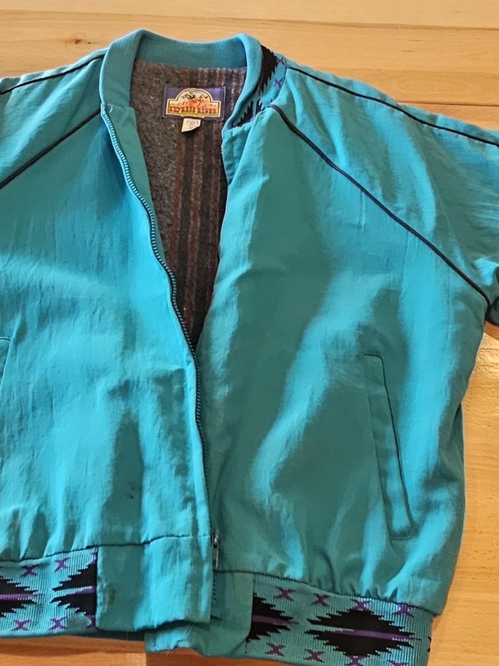 Express Rider Teal Bomber Jacket with Southwestern Trim